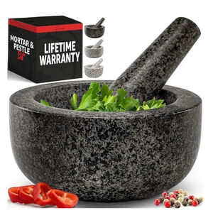 Heavy Duty Large Mortar and Pestle Set,100% Granite, Non Slip 2 Cup, Black
